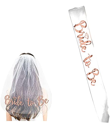 HAPPYLAND Bachelorette Party Decorations Sash & Veil Rose Gold Veil with Sash Rose Gold Foil Letter Party Wedding Decorations. Bridal Shower. Hen Party Supplies