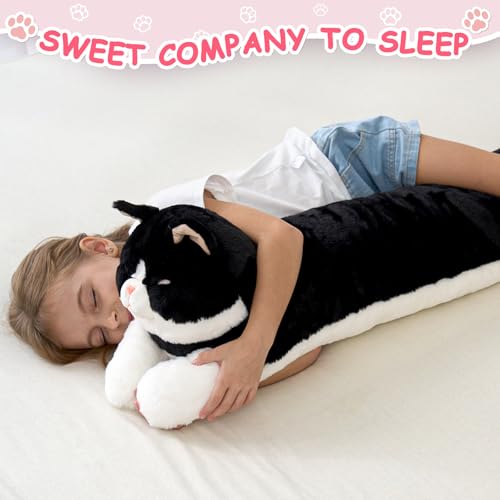 Image of 48inch Giant Cat Stuffed Animal Pillow, Cute Big Jumbo Black Cat Body Pillow Plush Toy, Large Cat Soft Fluffy Kitty Plushies Gift for Kids Boys Girls & Adult, Birthday