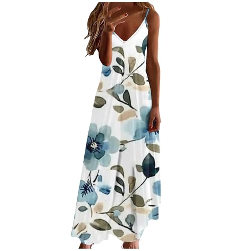Vestidos Verano Mujer 2025 Rebajas,Sueltos Bohemio Sin Mangas Cuello V Elegantes Playa Vestidos Casual Cuello en V Elegante Moda Vestido Mujer con Estampado de Floral Basico Vestido Fiesta Playa