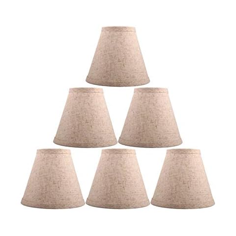 SUNWO Drum Lamp Shades Clip On Chandelier Lamp Shades, Hardback Empire Linen Chandelier Lamp Shade, 3INx5INx6IN (Linen,Six sets) Cover