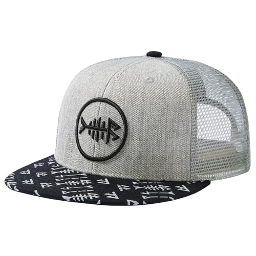 Image of BASSDASH Flat Brim Trucker Cap Adjustable Snapback Hat Mesh Back for Men Women