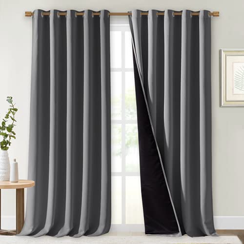 Image of NICETOWN Total Shade Curtains and Draperies, Heavy-Duty Full Light Shading Drapes with Black Liner Backing for Villa /Hall /Dorm Window（Gray, Package of 2 Panels, 70 inches Wide x 95 inches Long