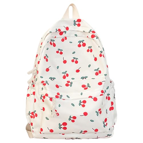 Women Cherry Print Backpack Large Capacity Cute Bookbag Adjustable Strap Cherry Pattern Backpack for Teens