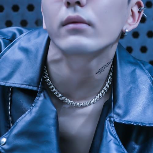 Men's 8''18''20''22''24'' Silver Stainless Steel Cuban Link Chain Necklace - Iced Out Thick Chain for Women and Bling Diamond-Cut Cuban Link Chains for Men - Hip Hop Jewelry2