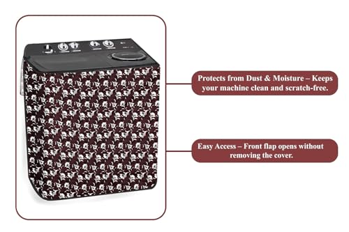 Image of The Furnishing Tree Polyester Waterproof Semi Automatic Washing Machine Cover Suitable for LG 9 Kg, 9.5 Kg & 10 Kg, Dimension DxWxH In Cms: ( 53.3x89x99 ), Floral Pattern Brown