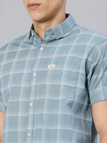 Image of Majestic Man Men's Slim Fit Premium Pure Cotton Plaid Check Half Sleeve Casual Shirt