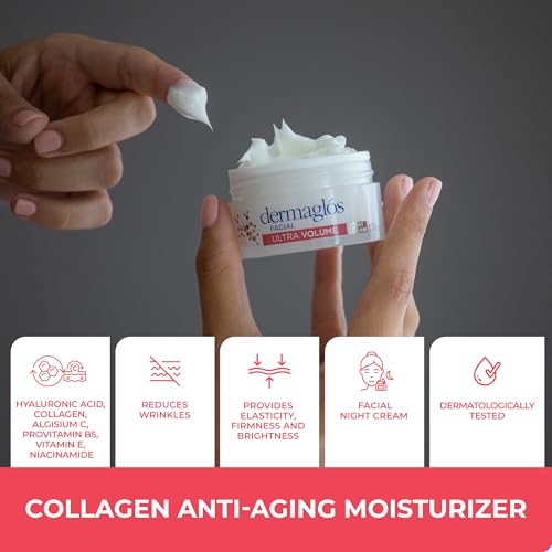 Dermaglós Dermaglos Ultra Volume Anti-Aging Night Cream with Hyaluronic Acid, Collagen and Niacinamide, Hydrating and Firming Face Moisturizer, Improves the Appearance of Wrinkles & Skin Volume, 1.76 Oz