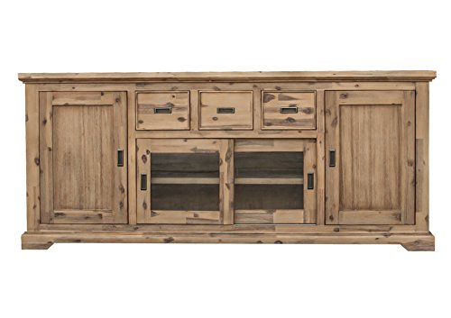 André Chalet Etienne, C de 07905 – 210, aparador, 3 SK, 2 Puertas, 2 Puertas correderas de Cristal, Acacia teilmassiv, Cepillado y Barniz, Salvaje, B/H/T 210/90/45