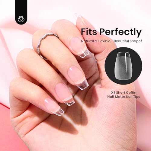 Image of Beetles Gel Nail Tips Extra Short Coffin 576Pcs 12 Sizes - Pre-Etched Shaped Half Matte Soft Nail Tips Press On Nails Full Cover False Nails Acrylic Fake Nail Extension Kit Gift for Women