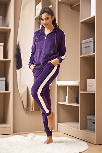 Image of Velour Tracksuit Womens 2 Pieces Joggers Outfits Jogging Sweatsuits Set Soft Sports Sweat Suits Pants