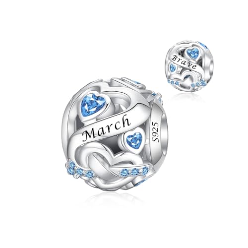Image of Birthstone Charm 925 Sterling Silver Charms fits Bracelets and Necklace Pendant Bead Happy Birthday Charms Jewelry Present for Women Family Friends