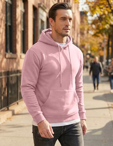 Image of JMIERR Mens Fleece Lined Hoodie Pullover Drawstring Pocket Winter Warm | Cozy fleece-lined pullover, adjustable drawstring hood, kangaroo pocket, regular fit, machine wash