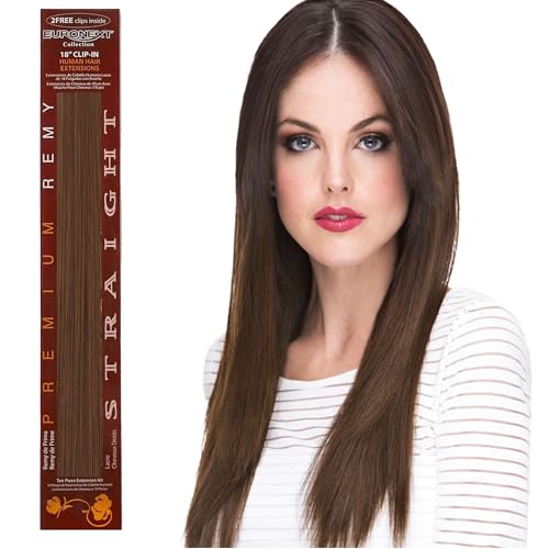 Mothers Day SALE COUPON-EURONEXT Clip in hair extensions, 100% Remy human hair, 18 inches, Straight, Curly, Dark Brown
