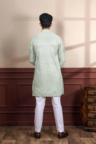 Image of LookMark Men's Printed Silk Blend Kurta with Mandarin Collar, Full Sleeves, Straight Fit Traditional Ethnic Wear
