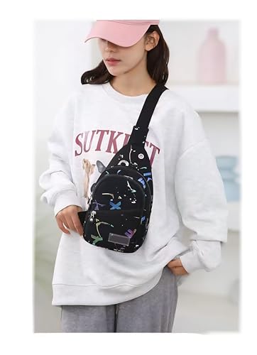 شنطة كروس للصدر، شنطة كتف صغيرة للسفر، شنطة كتف صغيرة للاماكن الخارجية مع احزمة جري قابلة للتعديل، شنطة صدر للبنات، النساء (اسود 1)