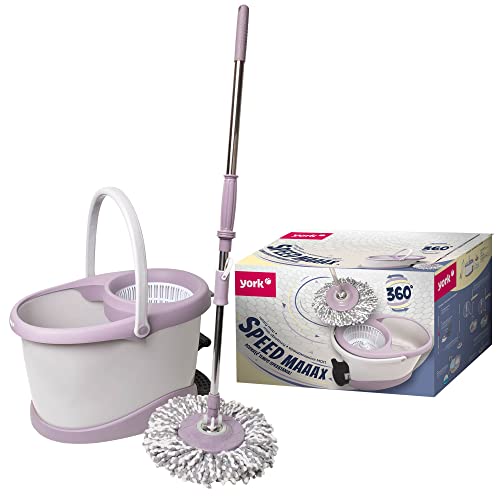 Image of York Microfiber Built-in Rotating Mop - 360 Degree Auto Spin Foot Pedal With Telescopic Handle and 2 Refills,Modern Style for Efficient Floor Cleaning,High-Performance System With Easy Handling,White