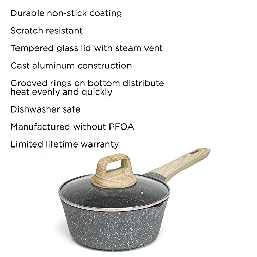 Ecolution Farmhouse Cast Aluminum, Durable Nonstick Coating, Even Heating, Dishwasher Safe, Soft Touch Handle, 1.6-Quart Sauce Pan, Gray Speckle #TOP1
