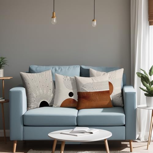 Isanou 011 Abstract Minimalist Throw Pillowcovers,Mid-Century Modern Geometric Sun Pillow Case Decor Set Of 4,Bohemian Pillow Decorative For Home Living Room Bedroom Sofa,18X18 Inch thumb #2