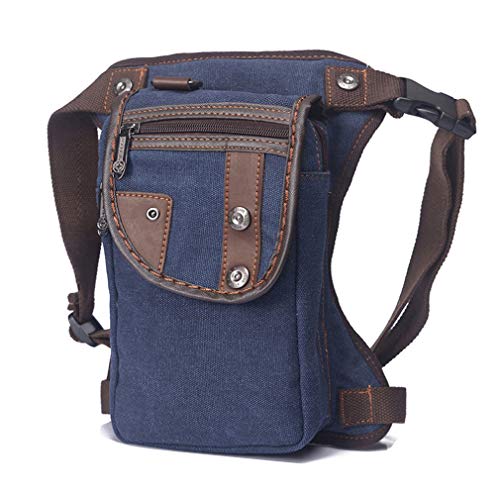 Canvas Motorrad Drop Beintasche für Männer Frauen Reisen Outdoor Taktisch Wandern Klettern Radfahren Oberschenkel Hüfttasche Bauchtasche Dunkelblau Cover