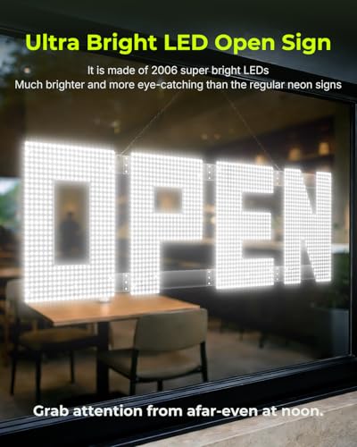Image of 50 inchx17 inch Large LED Open Sign with Remote and Bluetooth App, Super Bright Open Signs for Business, Dimmable Big Open Sign for Storefront Window Bar Salon Cafes Retail Shops White