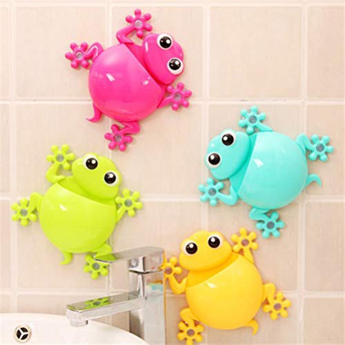 Hemoton Kids Toothbrush Toothpaste Holder Wall Mounted Cute Cartoon Frog Shaped Suction Cup Bathroom Storage Organiser Caddy For Decorations #TOP3