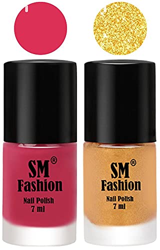 Image of Long Lasting Nail Polish | Nail Paint Combo 7 ml Each) - Set of 2 Dusty Pink-Light Golden