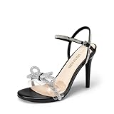 DREAM PAIRS Women's Heels Round Toe Rhinestone Double Bowknots Sparkly Stilettos Heeled Sandals Shoes for Party Evening,Size 8,Black-Pu,SDHS2451W