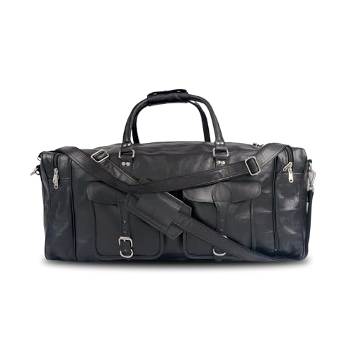 Vintage Goat Leather Duffle Bag, Brown, 28x12x12 Inches, Shoulder Strap, Top Handle, Travel Duffel with Interior Pockets (28 Inch)2