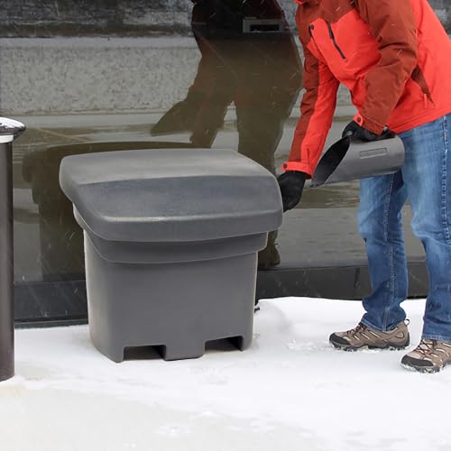 Image of FCMP Outdoor 37-Gallon Salt and Sand Storage Bin - Multipurpose Deck Box for Patio, Porch or Shed - Industrial Large Container for Outdoor Storage, Grey