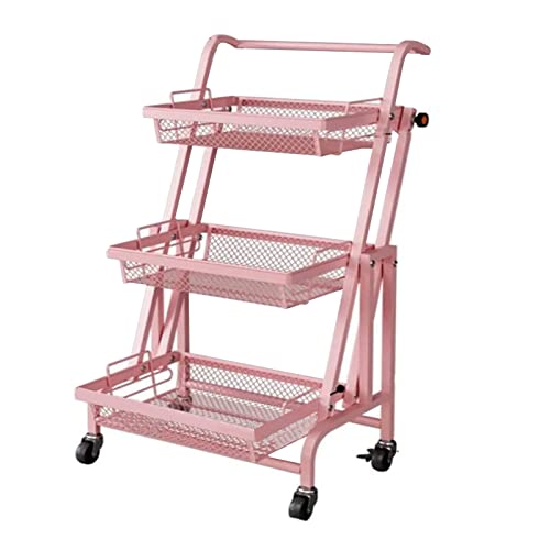 Carro rodante de Alambre de Malla de 3 Niveles Carro utilitario multifunción Carro de Almacenamiento de Cocina de Metal Ángulo Ajustable de 90°-180° con 4 cestas de Alambre Ruedas bloqueable