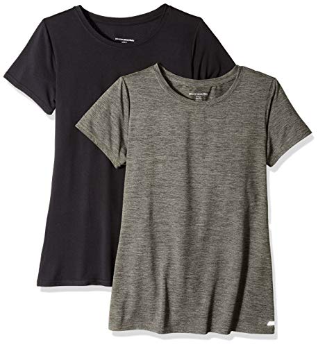 Amazon Essentials Women's 2-Pack Tech Stretch Short-Sleeve Crewneck T-Shirt, -olive space dye/black, Large