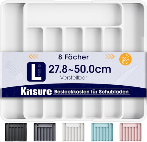 Kitsure Schubladen-Besteckkasten – verstellbarer Schubladeneinsatz aus BPA-freiem Material, Mehrzweck-Schubladen-Organizer, Küchen-Organizer