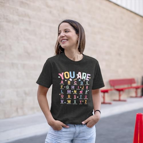 Teacher Shirts for Women Tops, Teacher T Shirts Alphabet Graphic Tees for Women Preschool Teacher Shirts2