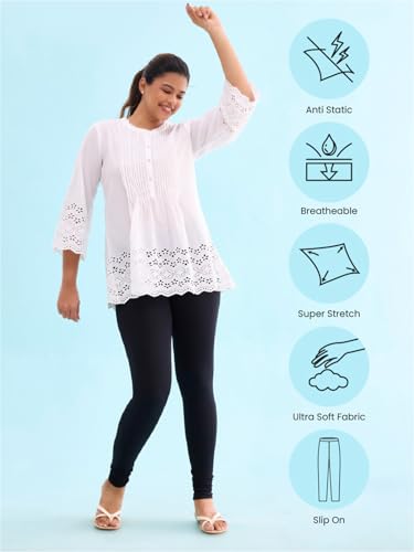 Image of GO COLORS Soft Cotton Stretch Churidar for Women | Breathable, Mid Rise, Full Length