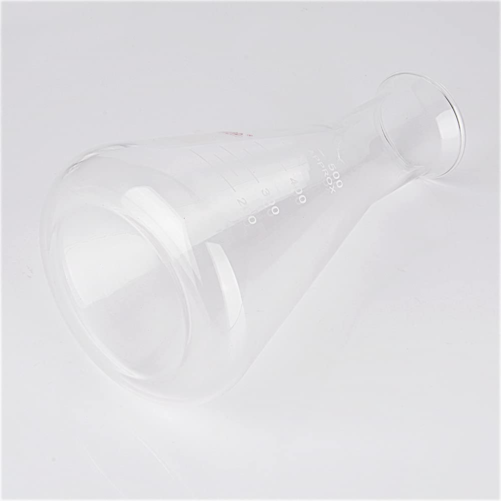 stonylab 1 Paquet Flacon Erlenmeyer à Large Ouverture en Verre, 500 ml Erlenmeyer Bouteille en Verre Borosilicate Erlenmeyer Flask avec Jante Robuste