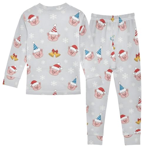 Pajama Sets Long Sleeve Pig Christmas Hats Snowflakes Bells Soft Comfy Sleepwear 2 Piece PJS 3-8T3