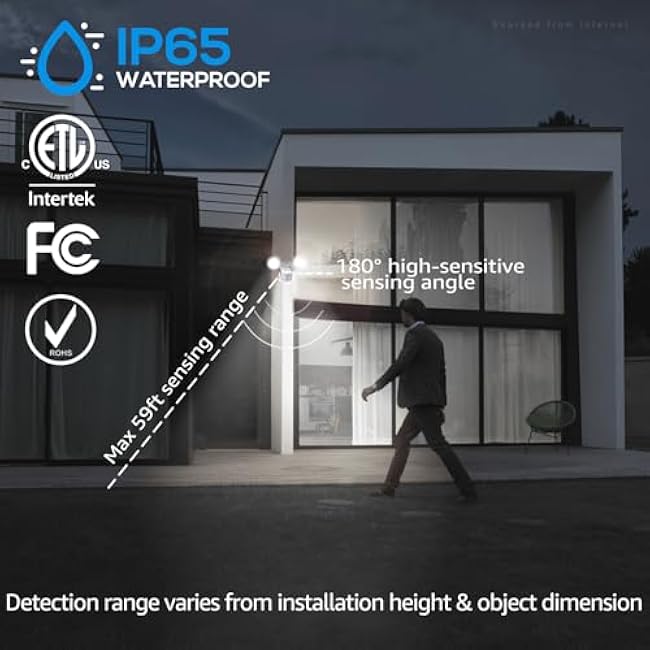 LEONLITE COB LED Security Light, Motion Sensor Flood Lights Outdoor, Aluminum, 3 Modes Motion Detector+Dusk to Dawn+Switch Control, 100-277V, Adjustable 2-Head, IP65, 5000K Daylight, ETL, White