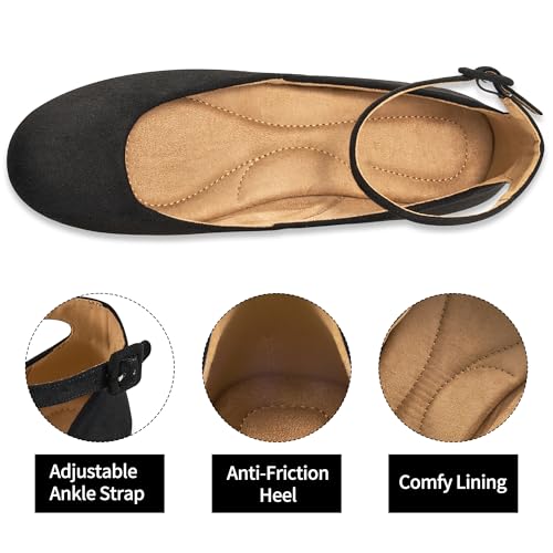 HARENCE Ballet Flats Shoes for Women: Comfortable Round Toe Ankle Strap Slip on Casual Dress Flat for Office Work Business3