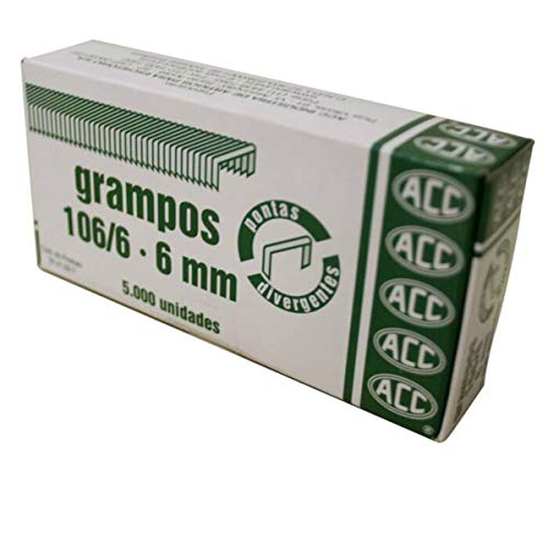 Grampo para Grampeador, 106/6, ACC, Galvanizado, 12x6mm, Caixa com 5000 Grampos