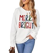 MODNTOGA Merry and Bright Crewneck Sweatshirt for Women Merry Christmas Pullovers Retro Glitter P...