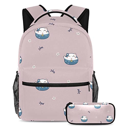 Sac à dos étudiant motif chat porte-bonheur fille garçon voyage trousse