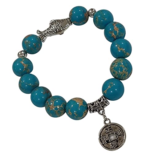 Heavens Tvcz Turquoise Stone Blue Jewelry Bracelets For Women Healing Energy Charms With Pendant Fish And Coin Lucky Money Prosperity Success Round 12.30 Mm #TOP19
