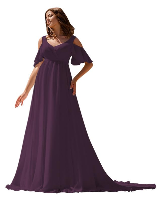 Chiffon Maternity Wedding Dresses 2025 V Neck Pleated Pregnant Bridal Gown Short Sleeve Formal Dress LZY834