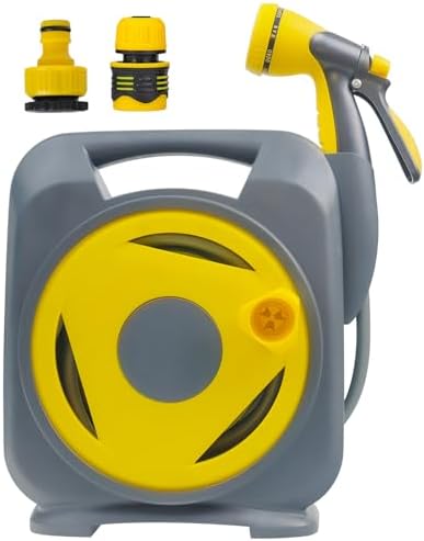 Garden Hose with Reel – 50ft Expandable Water Hose with 8-Pattern Nozzle,Fits 1/2" & 3/4" Threaded Faucets, Lightweight & Flexible for Garden,Car Wash,Pet Bath,Patio Cleaning, Durable Anti-Leak Design