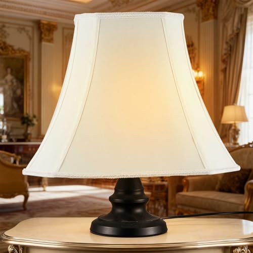 Image of Glooglitter Set of 2 Bell Lamp Shade 5 x 6.5 Top 8 x 12 Bottom 10 High (Spider) Rectangle Cut Square Replacement Vintage Silk Lampshade for Table Floor Living Room Bedroom (White)