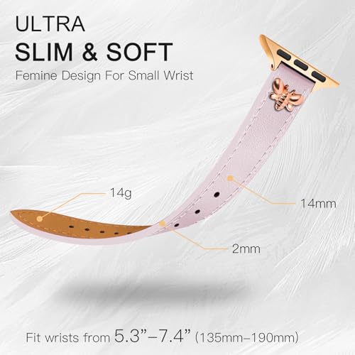 Image of JR.DM Slim Leather Bands Compatible with Apple Watch Band 38mm 40mm 41mm 42mm 44mm 45mm 46mm 49mm, Genuine Leather Band with Charms, Feminine Design for Iwatch Ultra SE Series 11 10 9 8 7 6 5 4 3 2 1