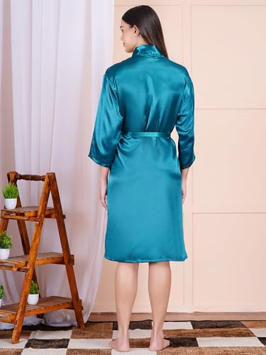 Image of Premium Satin Fullsleeve Bathrobe Solid Print Lightweight & Comfortable Loungewear Robe