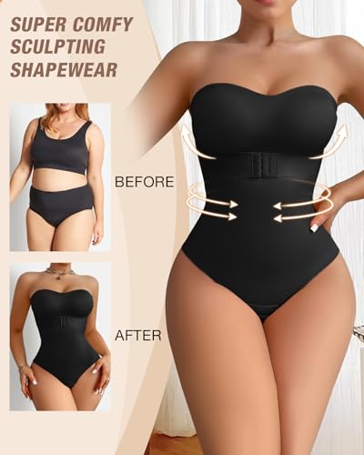 Image of Shapewear Bodysuit Tummy Control Strapless Bra Shapewear for Women Strapless Faja Body Shaper Thong Light Shapewear