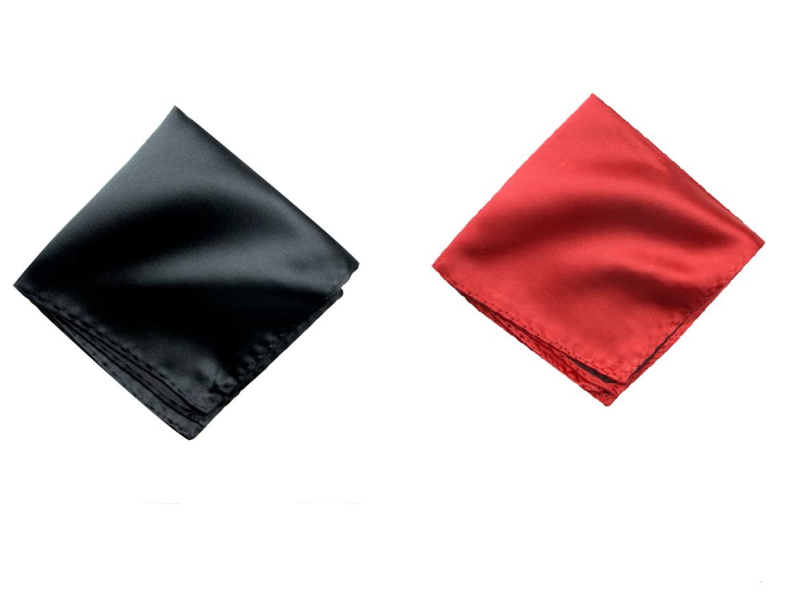 Men's Pocket Square Set – Black & Red (Pack of 2) | 10x10 inch Satin Finish Handkerchief for Wedding, Tuxedo, Suit, Blazer & Formal Occasions