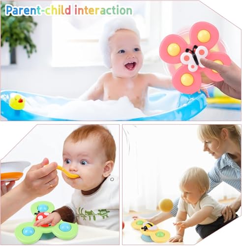 Image of 3PCS Suction Cup Spinner Toys for 1 Year Old Boy Girl|Spinning Tops Bath Toys for Kids Ages 1-3|Sensory for Baby 6 12 18 Months Boy Birthday Gift Table /Window / (Return Gift for Kids)
